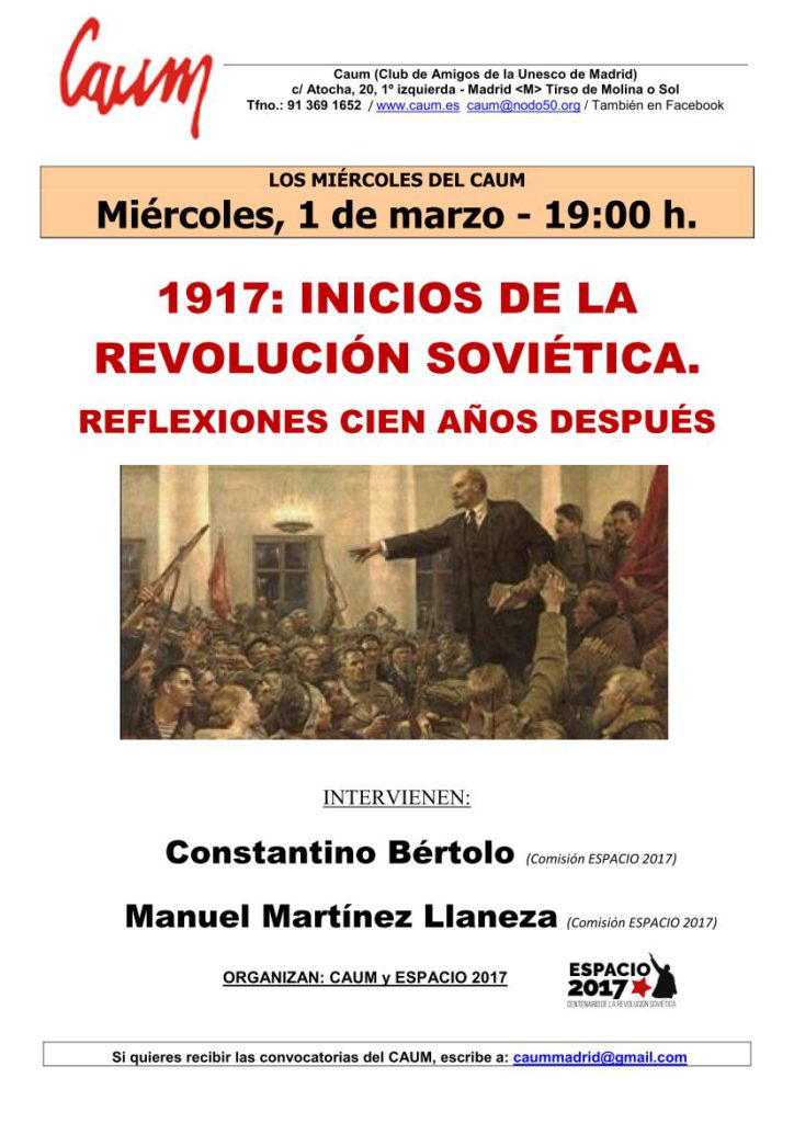 Miércoles, 1 de marzo - 19:00 h. - LOS MIÉRCOLES DEL CAUM 